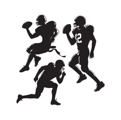 American Football player silhouette set vector illustration