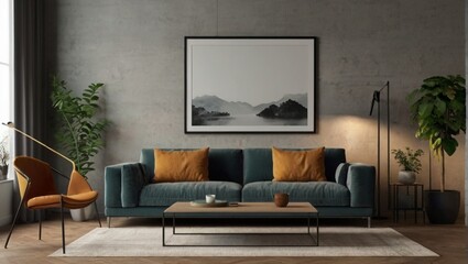 Mockup poster frame in white luxury bedroom interior, 3d render