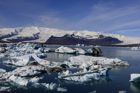 Jökulsárlón is a large glacial lake in southern part of Vatnajökull National Park, Iceland