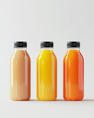 Colorful Juice Bottles of Peach, Orange, and Carrot Flavors