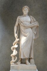 Ancient Greek statue of Asklepion, Aesculapios or Asclepius, Greek god of Medicine.