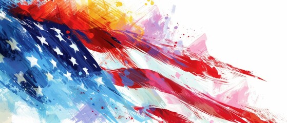 colorful american flag is painted on a white background Generative AI
