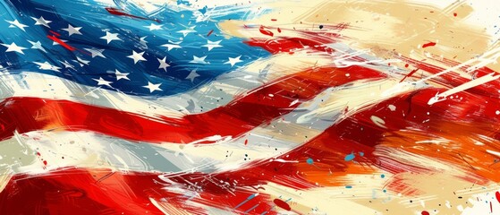 an american flag painted by splash with brush Generative AI