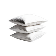 Stack of Three White Pillows Isolated on a White Background, Soft Comfortable Cushions