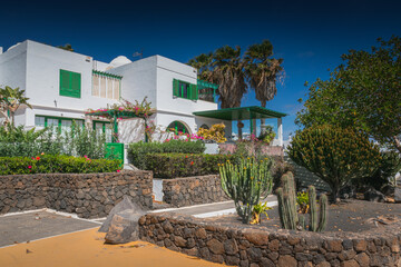 Fototapeta na wymiar Traditional spanish house with the cactus garden