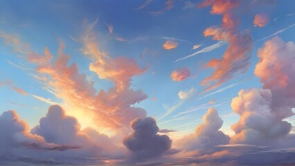 Obraz na płótnie Canvas fire in the sky, cute clouds, ai generated