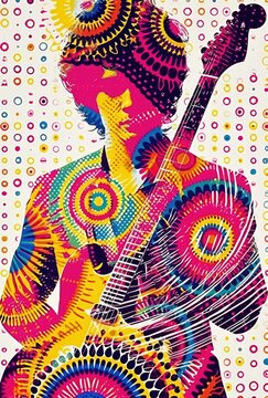 Man playing guitar , 70 style illustration