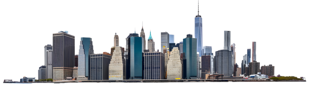 Panorama of Lower Manhattan, view from the South, transparent PNG.