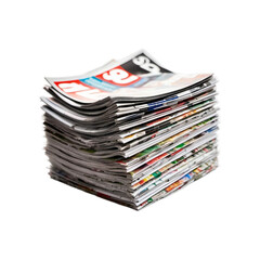Pile of Assorted Magazines Isolated on White Background, Collection of Various Journals and Periodicals