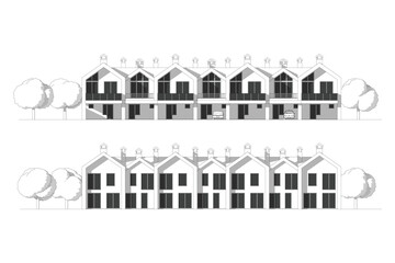 Fototapeta premium Architectural two story townhouse blueprints and drawings. Vector illustration
