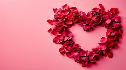 Romantic Love Concept: Red Roses and Heart Shape on Pink Background. Valentines Day Greeting Card