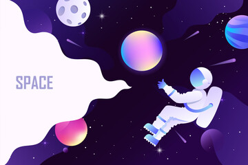Astronaut in space. Vector banner. Place for text. - 732068703