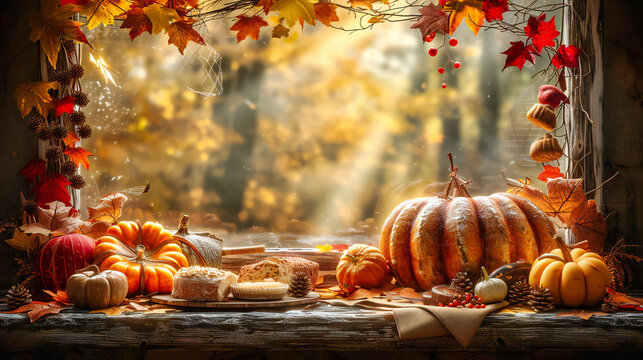 Rustic Autumn Pumpkin Decor, Fall Harvest and Thanksgiving Setting, Cozy Seasonal Atmosphere