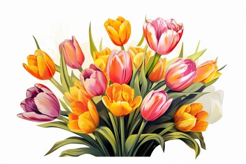 Obraz na płótnie Canvas illustration of beautiful bouquet of tulips isolated on white background