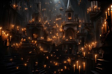 dark atmospheric gothic castle with burning candles