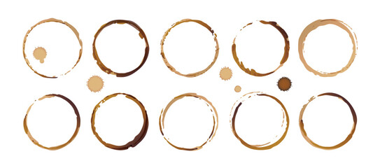 Vector coffee cup stains, Isolated On White Background, tea ring stamps Illustration