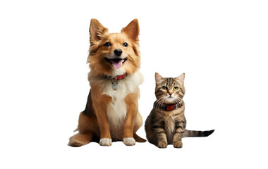 A Picture-Perfect Bond Between Dog and Cat, Capturing the Joy on a White Background