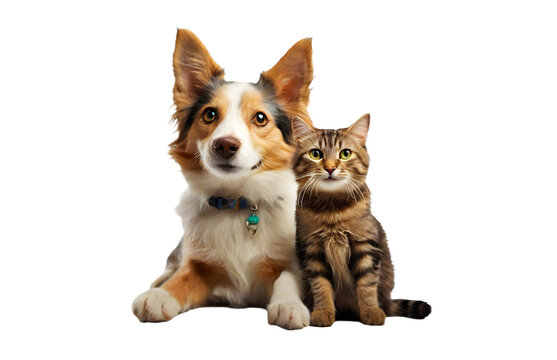 A Picture-Perfect Bond Between Dog and Cat, Capturing the Joy on a White Background