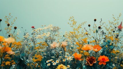Fototapeta na wymiar Colorful Flowers Blooming Amongst Grass