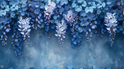 Painting of Blue Flowers on Blue Background