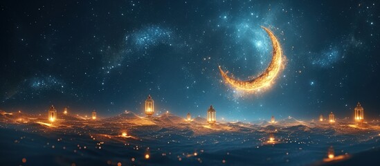 Obraz na płótnie Canvas Arabic Moon and lantern in the form of a starry sky