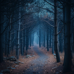 Mystical Forest Pathway in Twilight Hues