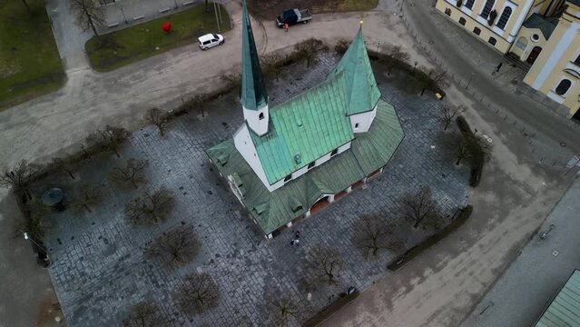Drone flight over roof of Gnadenkapelle at Kapellplatz in Altoetting