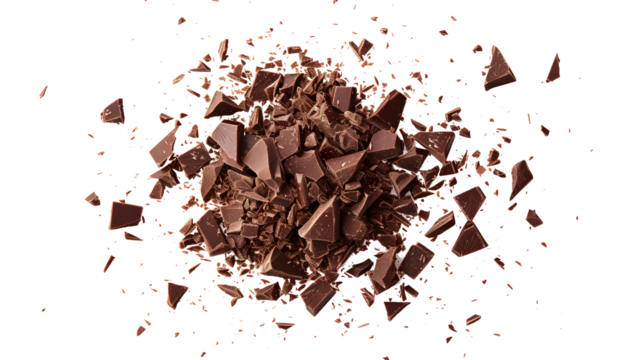 Pile chopped, milled chocolate isolated on white,