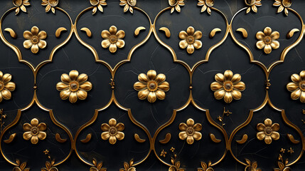 Black Wall With Gold Flowers