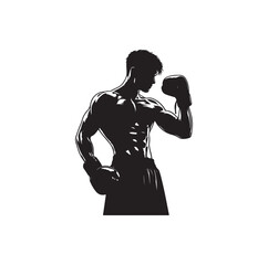 A boxer stand with pose vector silhouette