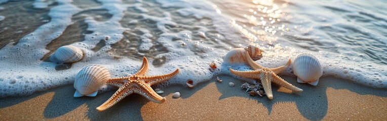 Fototapeta na wymiar Starfish Trio on Sunny Beach