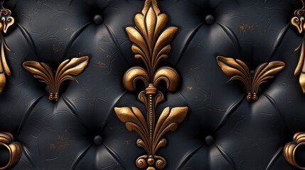 Black Leather Upholstered With Gold Florets