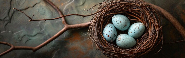 Naklejka na ściany i meble Bird Nest With Four Eggs