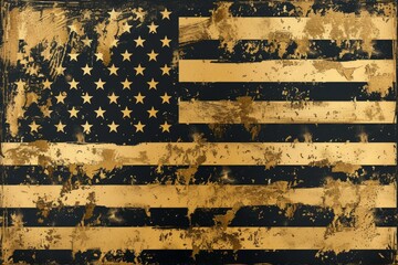 american flag, grunge, black white and gold Generative AI