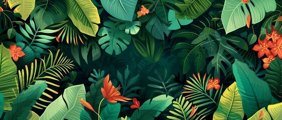 a banner featuring the lush greens and exotic floral of the Amazon Rainforest. a Brazil-Themed Banner Design.
 - obrazy, fototapety, plakaty
