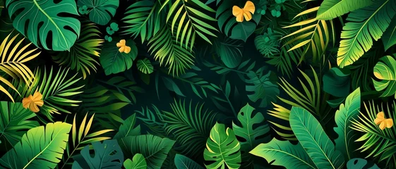 Fototapeten a banner featuring the lush greens and exotic floral of the Amazon Rainforest. a Brazil-Themed Banner Design.  © png-jpeg-vector