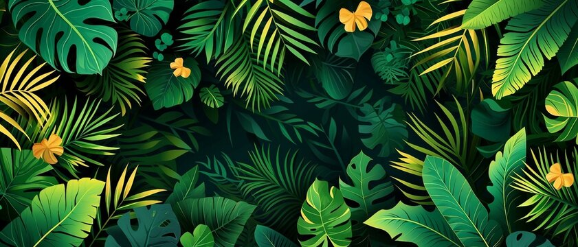 a banner featuring the lush greens and exotic floral of the Amazon Rainforest. a Brazil-Themed Banner Design.
