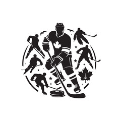 ice hockey player silhouettes icon logo vector illustration.