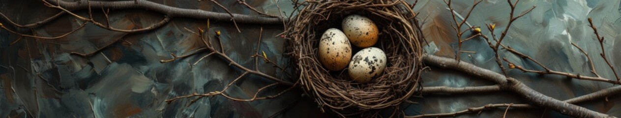 Naklejka na ściany i meble Bird Nest With Four Eggs