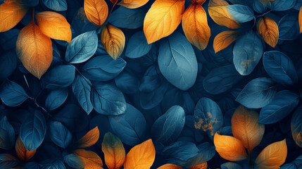 Blue and Orange Background With Leaves