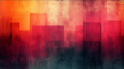 Abstract Painting of Cityscape in Red, Orange, and Blue