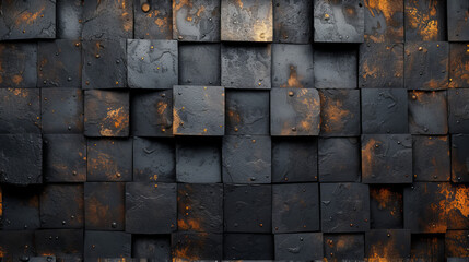 Wall of Metal Blocks With Fire