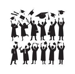 Graduate students celebration vector collection set in different pose