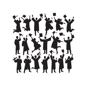 Graduate students celebration vector collection set in different pose