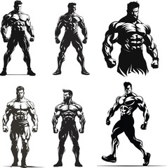 Fototapeta na wymiar bodybuilder male man gym strength sport isolated athlete fitness body muscle person illustration vector