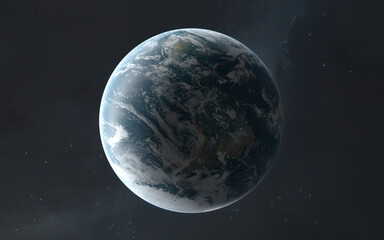 3D illustration of planet Earth. High quality digital space art in 5K - ultra realistic visualization.