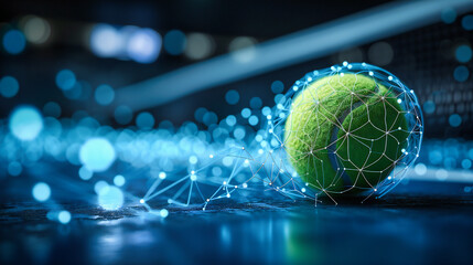 Tennis Ball on a Green Court, Sport and Activity Concept with Equipment Close-Up