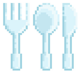 Cute Pixel Art Fork, Spoon and Knife