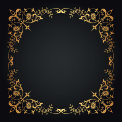 Luxury decorative golden frame. Retro ornamental frame, vintage square ornament & ornate border. Decorative wedding circle frame, antique museum image border. Isolated vector icons set