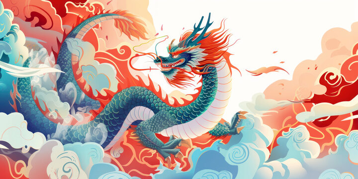 Traditional Chinese card with a dragon illustration for the New Year